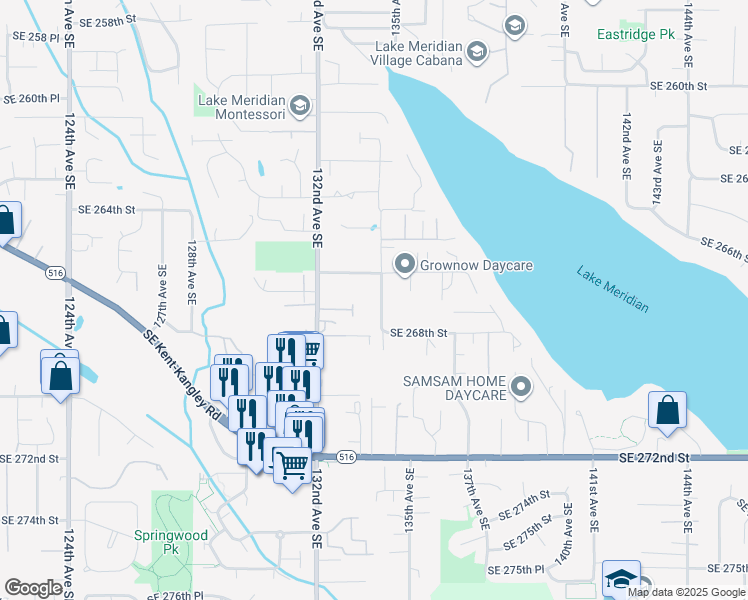 map of restaurants, bars, coffee shops, grocery stores, and more near 26629 134th Avenue Southeast in Kent