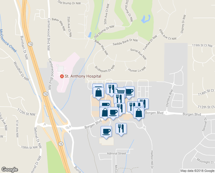 map of restaurants, bars, coffee shops, grocery stores, and more near 11465 Bristol Place Northwest in Gig Harbor