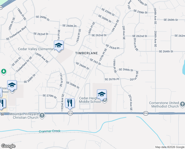 map of restaurants, bars, coffee shops, grocery stores, and more near 26625 197th Place Southeast in Covington