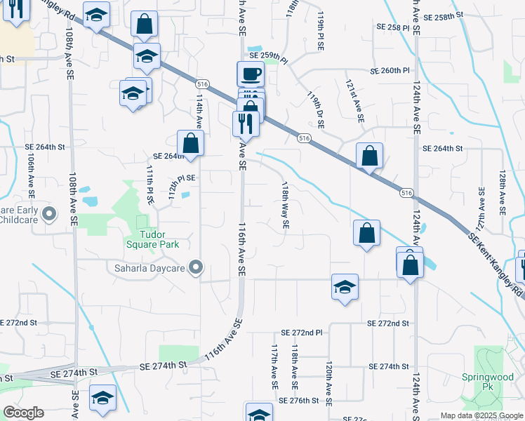 map of restaurants, bars, coffee shops, grocery stores, and more near 11631 Southeast 266th Place in Kent