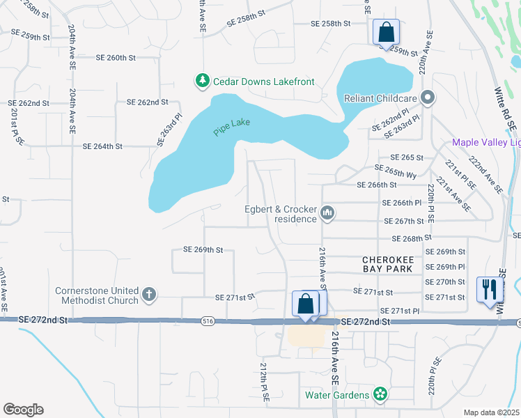map of restaurants, bars, coffee shops, grocery stores, and more near 26717 Gustafson Road in Maple Valley