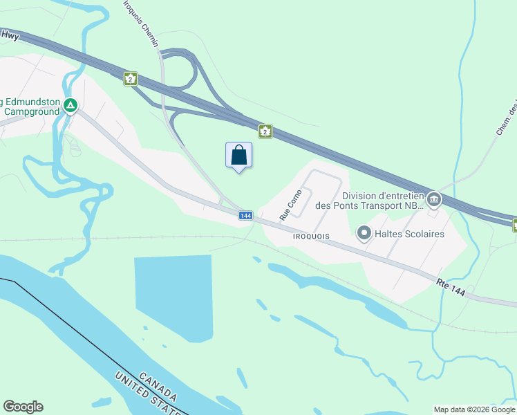 map of restaurants, bars, coffee shops, grocery stores, and more near 1043 Rue Principale in Edmundston