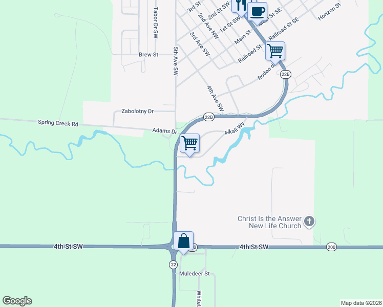 map of restaurants, bars, coffee shops, grocery stores, and more near 100 Alkali way in Killdeer