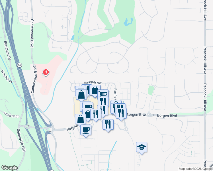 map of restaurants, bars, coffee shops, grocery stores, and more near 11526 Portage Place Northwest in Gig Harbor