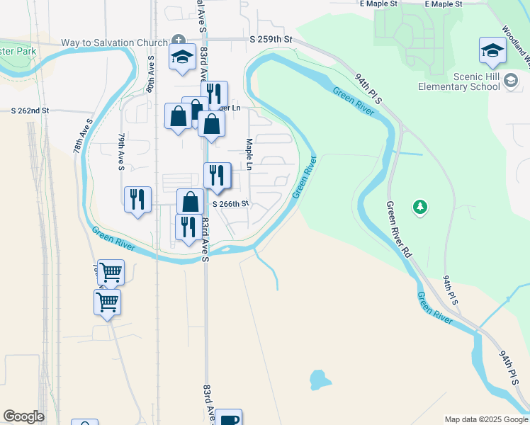 map of restaurants, bars, coffee shops, grocery stores, and more near 1822 Maple Lane in Kent