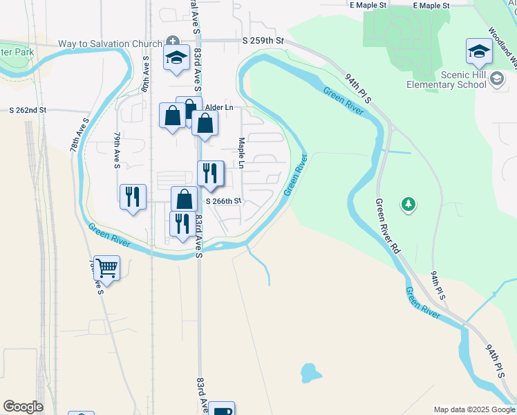map of restaurants, bars, coffee shops, grocery stores, and more near 1822 Maple Lane in Kent