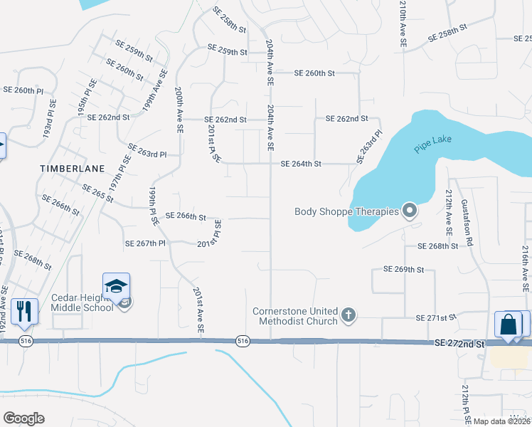 map of restaurants, bars, coffee shops, grocery stores, and more near 20328 Southeast 266th Street in Covington