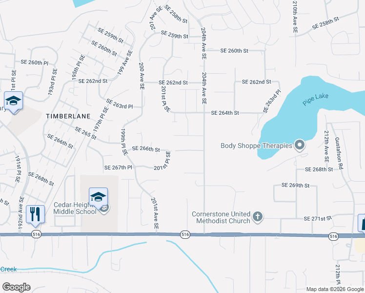 map of restaurants, bars, coffee shops, grocery stores, and more near 26501 203rd Avenue Southeast in Covington