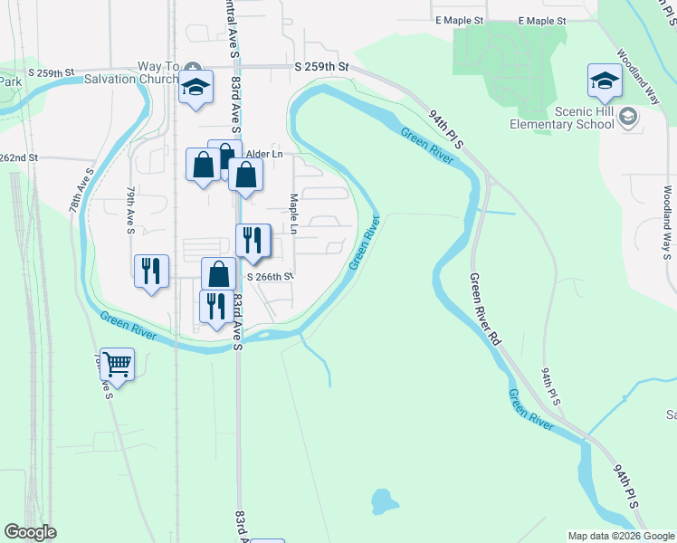 map of restaurants, bars, coffee shops, grocery stores, and more near 1808 Maple Lane in Kent