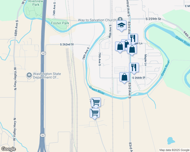 map of restaurants, bars, coffee shops, grocery stores, and more near 26507 79th Ave S in Kent