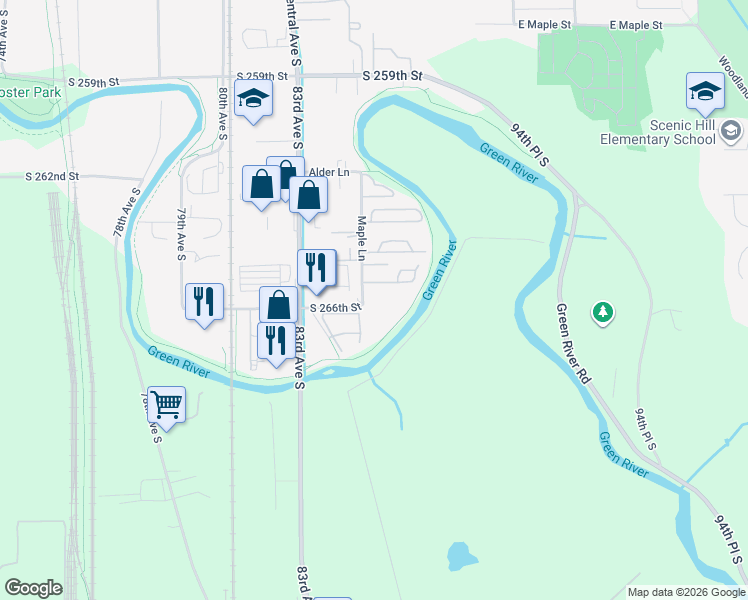 map of restaurants, bars, coffee shops, grocery stores, and more near 1722 Maple Lane in Kent