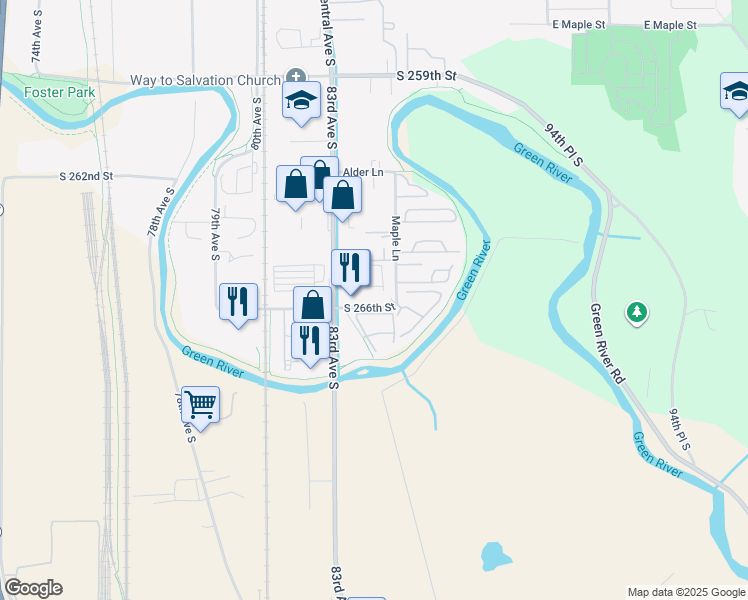 map of restaurants, bars, coffee shops, grocery stores, and more near 1629 Maple Lane in Kent