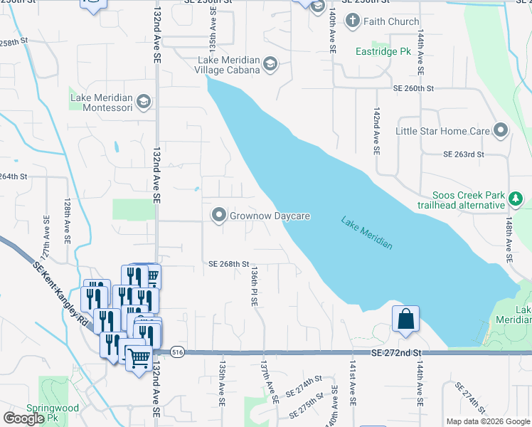 map of restaurants, bars, coffee shops, grocery stores, and more near 26448 137th Avenue Southeast in Kent