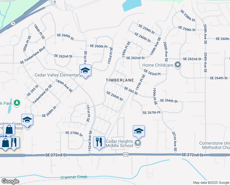 map of restaurants, bars, coffee shops, grocery stores, and more near 19442 Southeast 266th Street in Covington