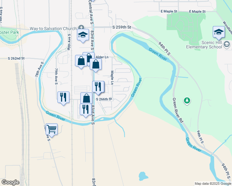 map of restaurants, bars, coffee shops, grocery stores, and more near 1720 Maple Lane in Kent