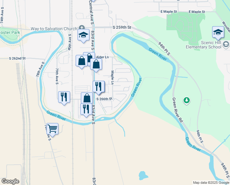 map of restaurants, bars, coffee shops, grocery stores, and more near 1720 Maple Lane in Kent