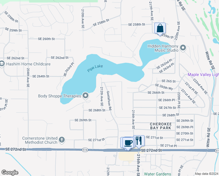 map of restaurants, bars, coffee shops, grocery stores, and more near 26503 214th Avenue Southeast in Maple Valley