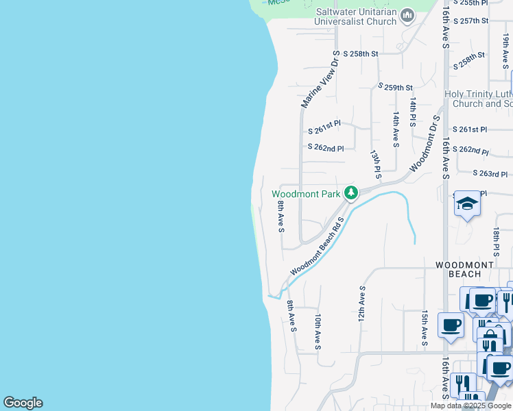 map of restaurants, bars, coffee shops, grocery stores, and more near 26431 7th Avenue South in Des Moines