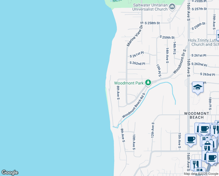 map of restaurants, bars, coffee shops, grocery stores, and more near 26431 7th Avenue South in Des Moines