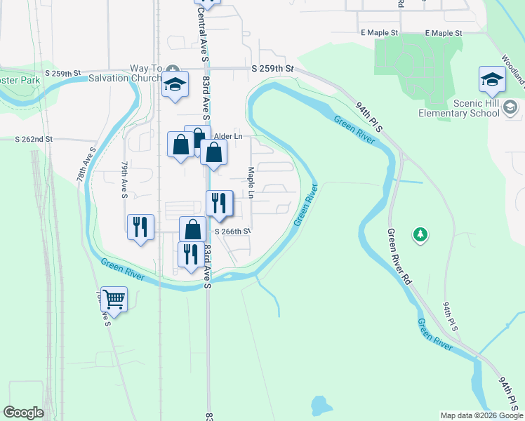 map of restaurants, bars, coffee shops, grocery stores, and more near 1720 Maple Lane in Kent