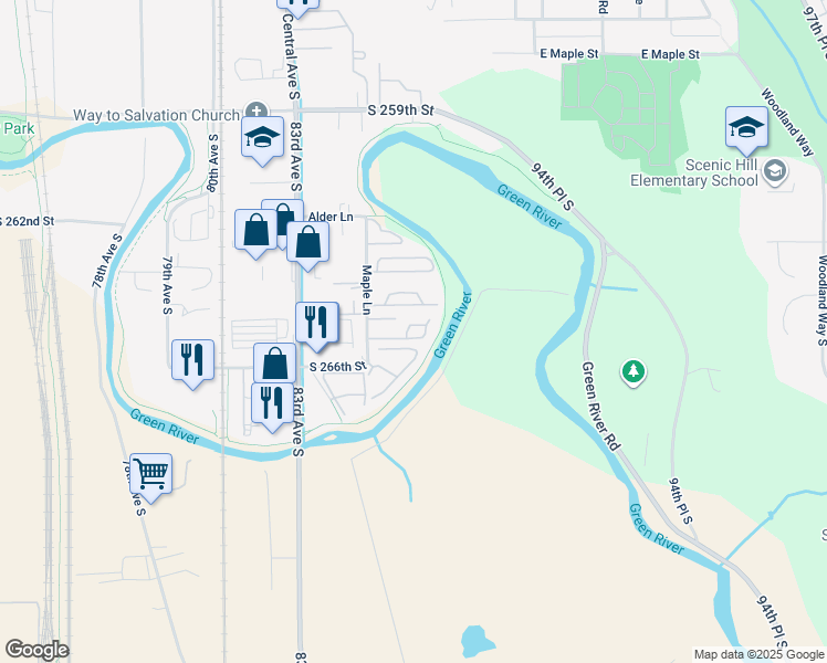 map of restaurants, bars, coffee shops, grocery stores, and more near 1722 Maple Ln in Kent