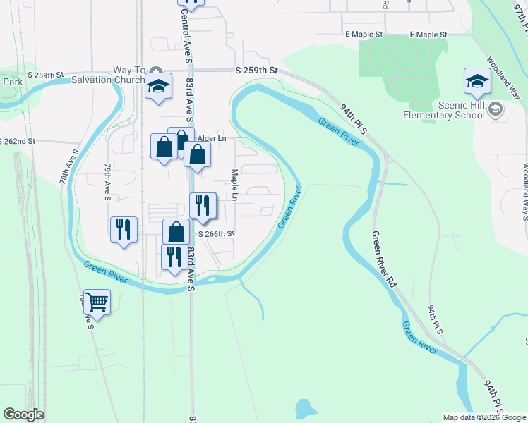 map of restaurants, bars, coffee shops, grocery stores, and more near 1720 Maple Lane in Kent