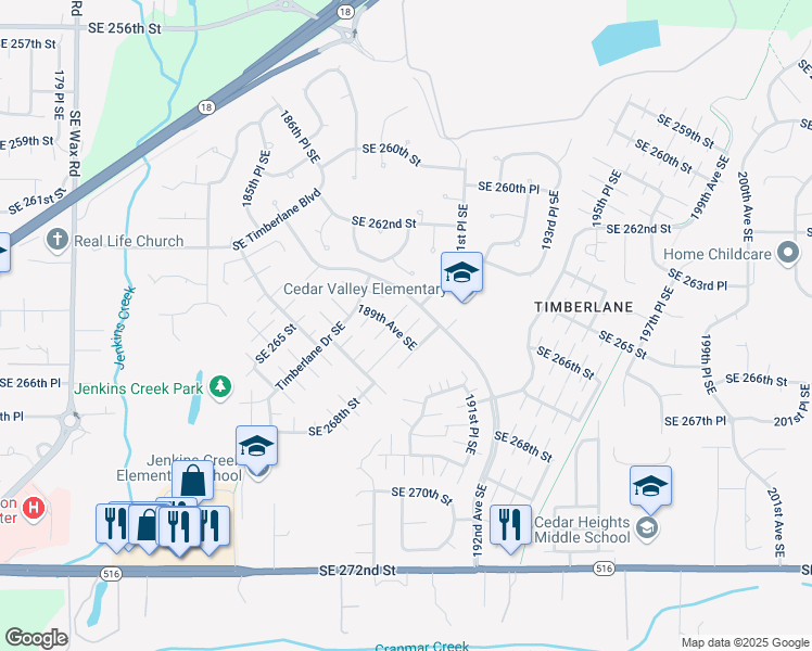 map of restaurants, bars, coffee shops, grocery stores, and more near 26443 189th Avenue Southeast in Covington