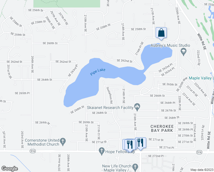 map of restaurants, bars, coffee shops, grocery stores, and more near 26500 213th Place Southeast in Maple Valley