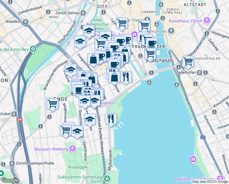 map of restaurants, bars, coffee shops, grocery stores, and more near 26 General-Guisan-Quai in Zürich