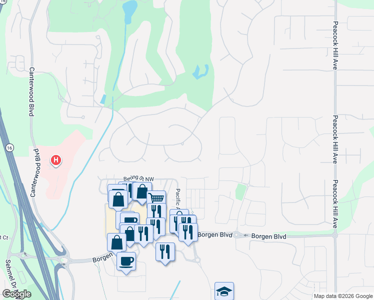 map of restaurants, bars, coffee shops, grocery stores, and more near 4708 Towhee Drive Northwest in Gig Harbor