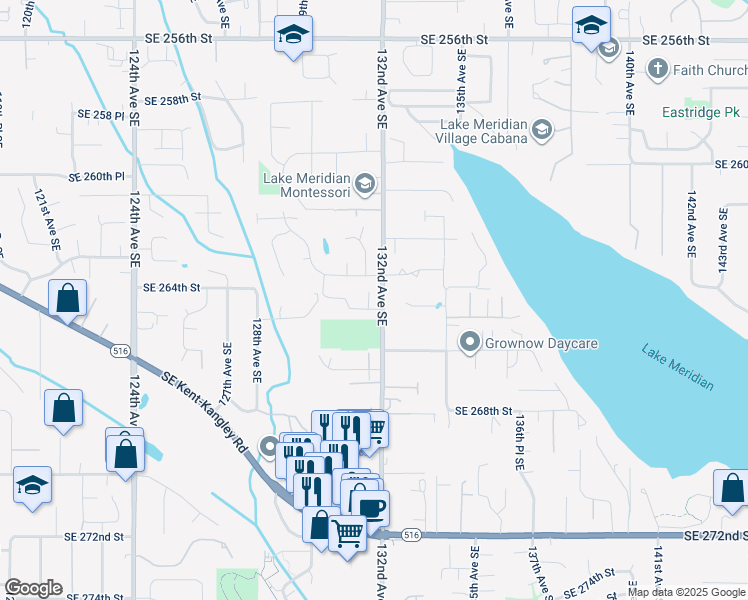 map of restaurants, bars, coffee shops, grocery stores, and more near 26412 131st Place Southeast in Kent
