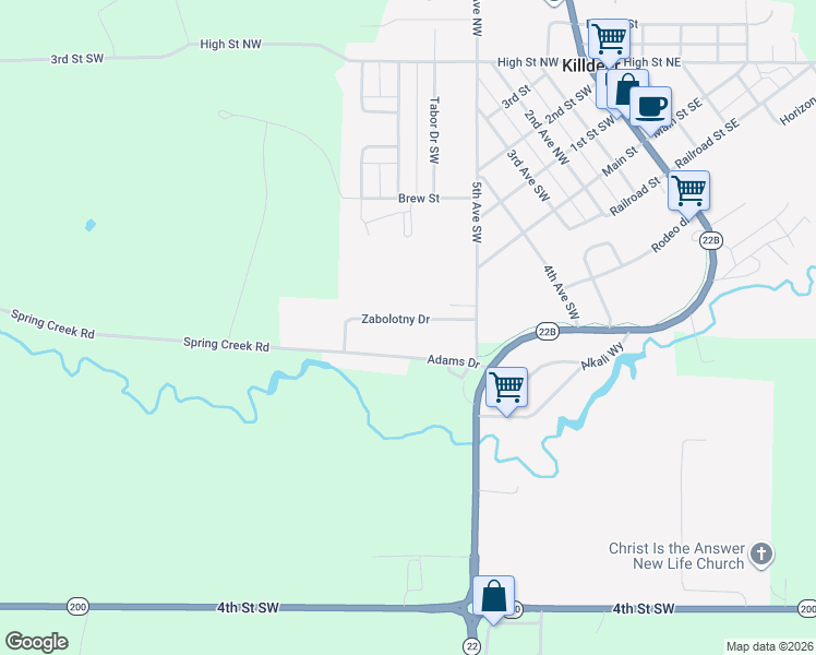 map of restaurants, bars, coffee shops, grocery stores, and more near 624 Zabolotny Drive in Killdeer