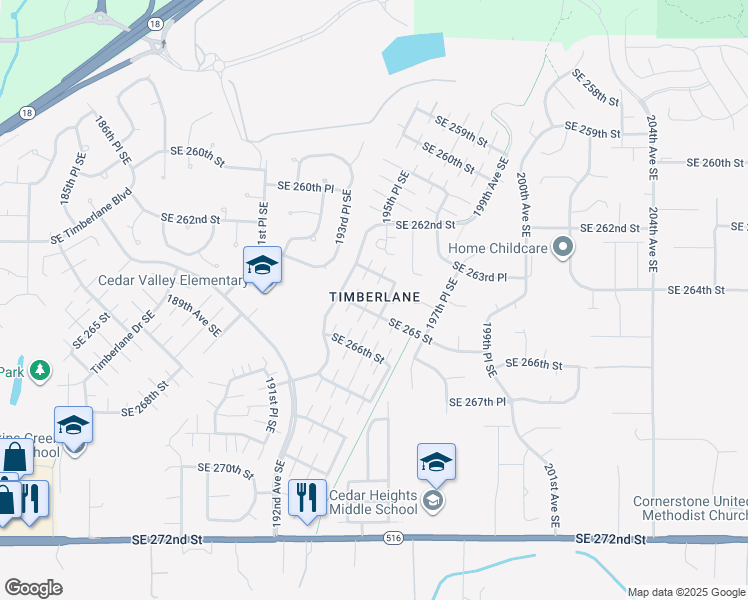 map of restaurants, bars, coffee shops, grocery stores, and more near 19422 Southeast 265th Street in Covington