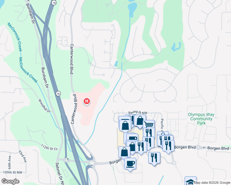 map of restaurants, bars, coffee shops, grocery stores, and more near 11618 52nd Avenue Court Northwest in Gig Harbor