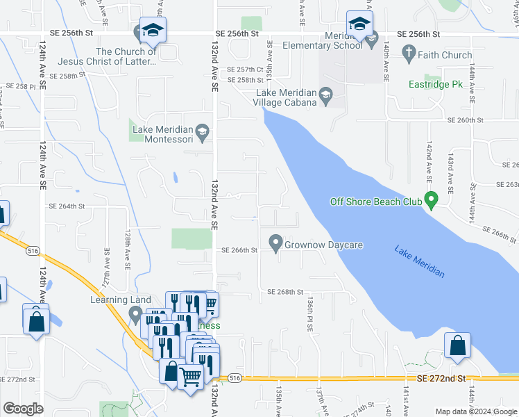 map of restaurants, bars, coffee shops, grocery stores, and more near 26414 134th Avenue Southeast in Kent