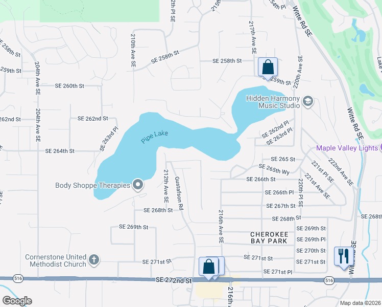 map of restaurants, bars, coffee shops, grocery stores, and more near 21338 Southeast 265th Street in Maple Valley