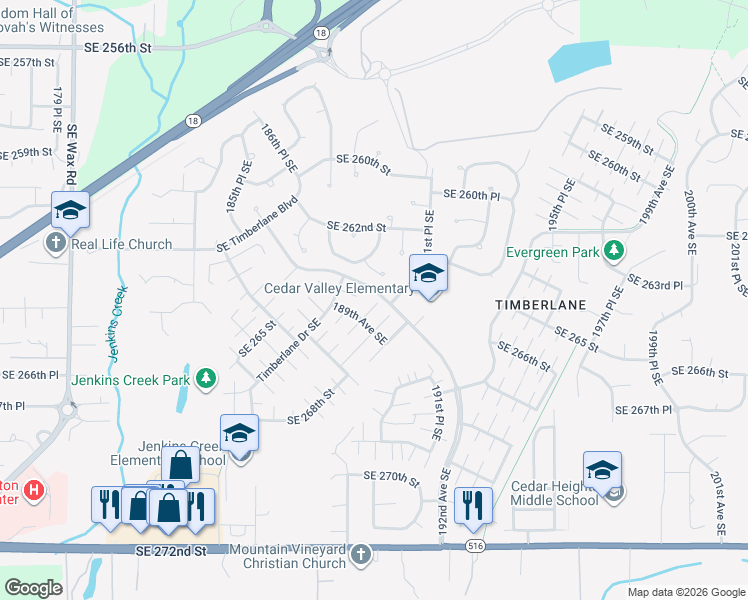 map of restaurants, bars, coffee shops, grocery stores, and more near 26308 Timberlane Drive Southeast in Covington