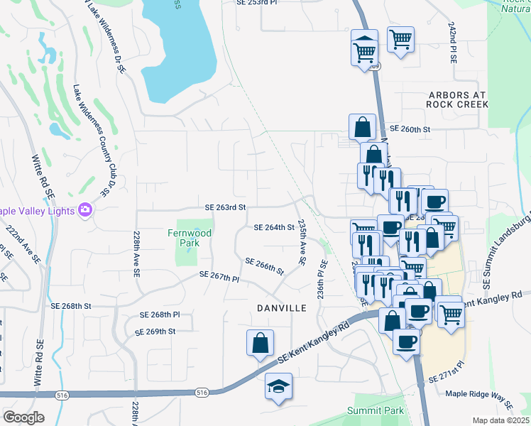 map of restaurants, bars, coffee shops, grocery stores, and more near 23413 Southeast 263rd Street in Maple Valley
