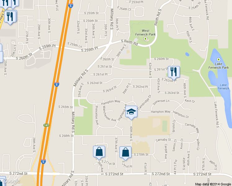 map of restaurants, bars, coffee shops, grocery stores, and more near 26418 Yale Court in Kent