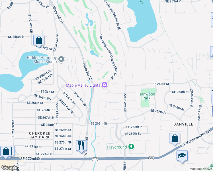 map of restaurants, bars, coffee shops, grocery stores, and more near 22605 Southeast 264th Place in Maple Valley
