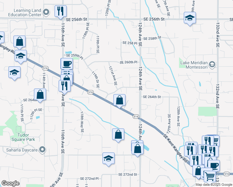 map of restaurants, bars, coffee shops, grocery stores, and more near 12023 Southeast 263rd Street in Kent
