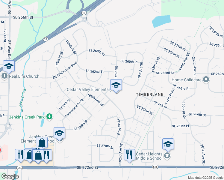 map of restaurants, bars, coffee shops, grocery stores, and more near 26332 191st Place Southeast in Kent