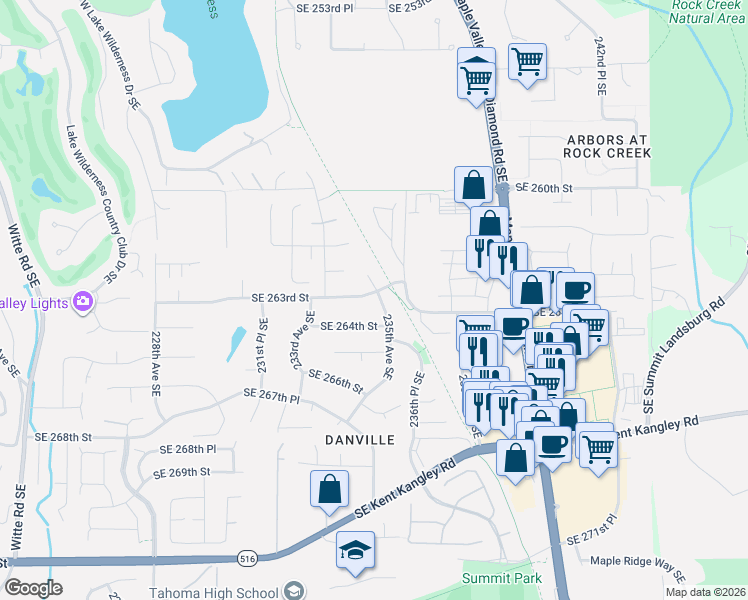 map of restaurants, bars, coffee shops, grocery stores, and more near 26303 235th Avenue Southeast in Maple Valley