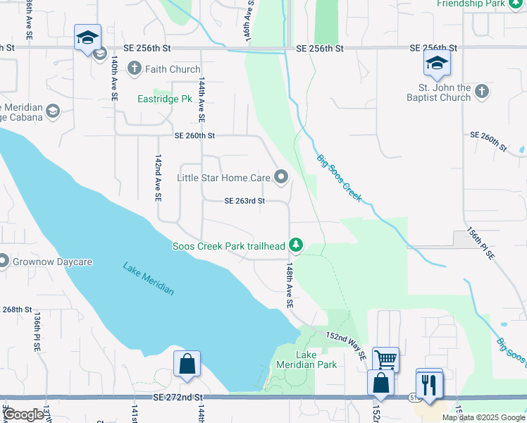 map of restaurants, bars, coffee shops, grocery stores, and more near 14631 Southeast 263rd Street in Kent