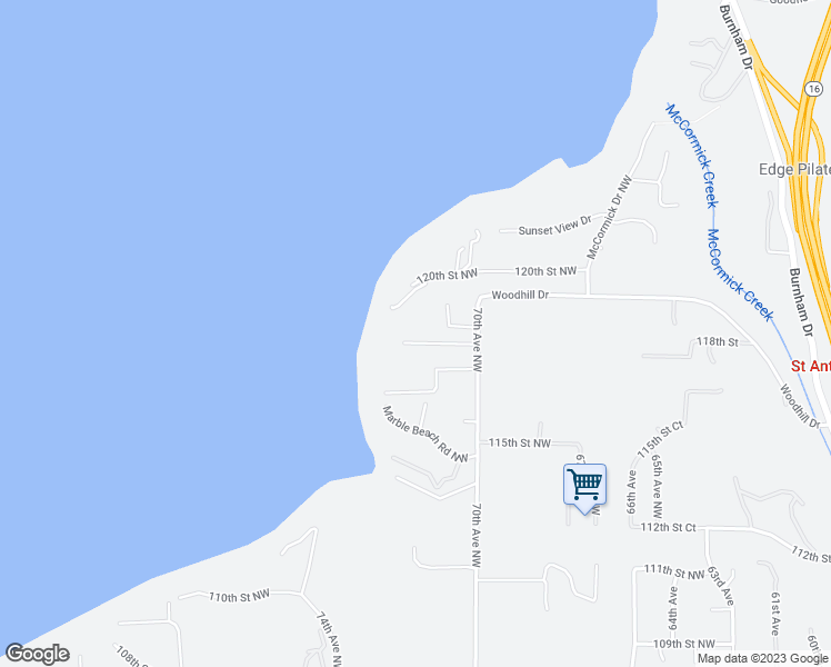 map of restaurants, bars, coffee shops, grocery stores, and more near 7119 Olympic Vista Court Northwest in Gig Harbor