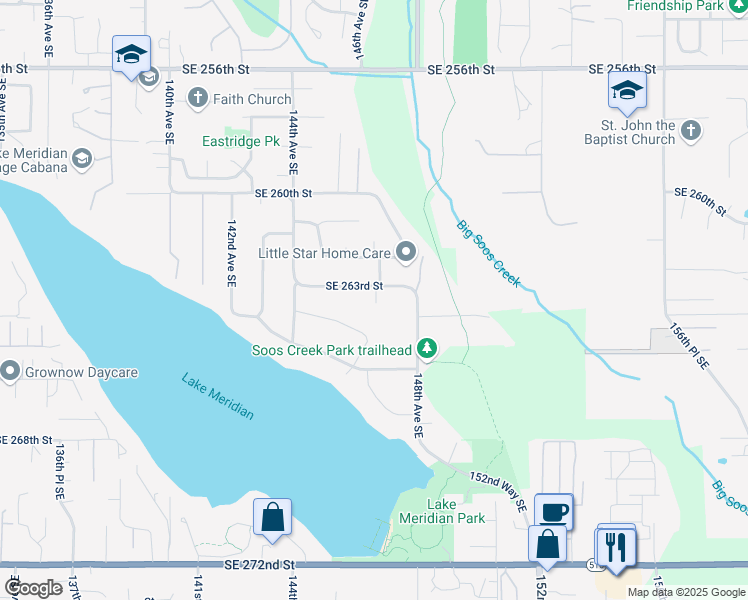 map of restaurants, bars, coffee shops, grocery stores, and more near 14631 Southeast 263rd Street in Kent