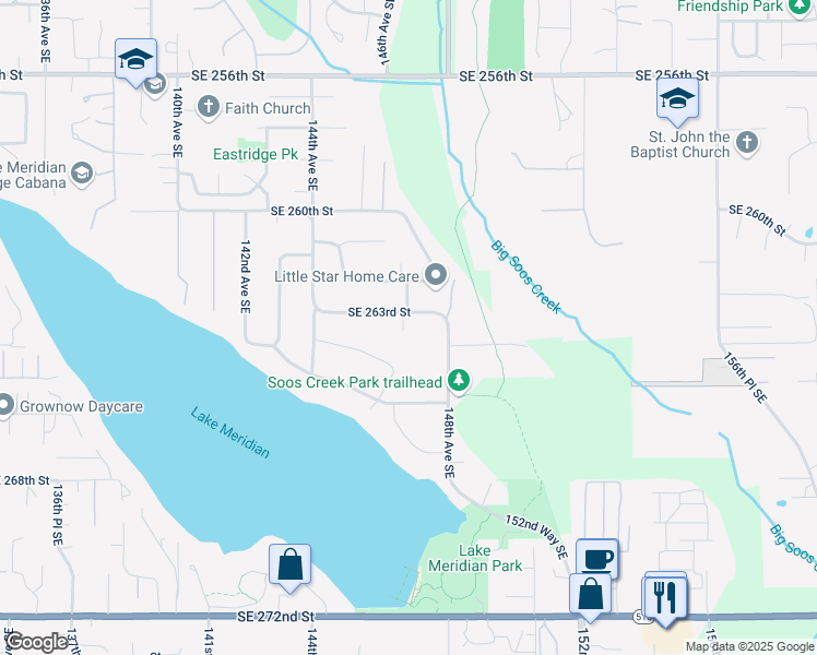 map of restaurants, bars, coffee shops, grocery stores, and more near 14631 Southeast 263rd Street in Kent