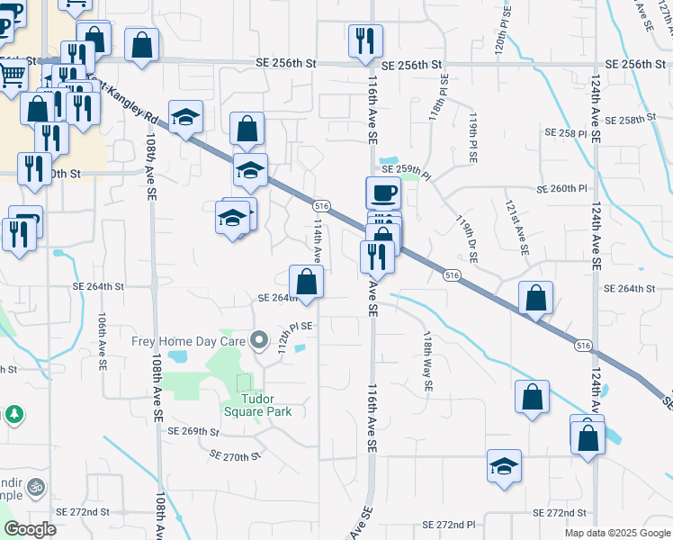 map of restaurants, bars, coffee shops, grocery stores, and more near 26335 116th Avenue Southeast in Kent