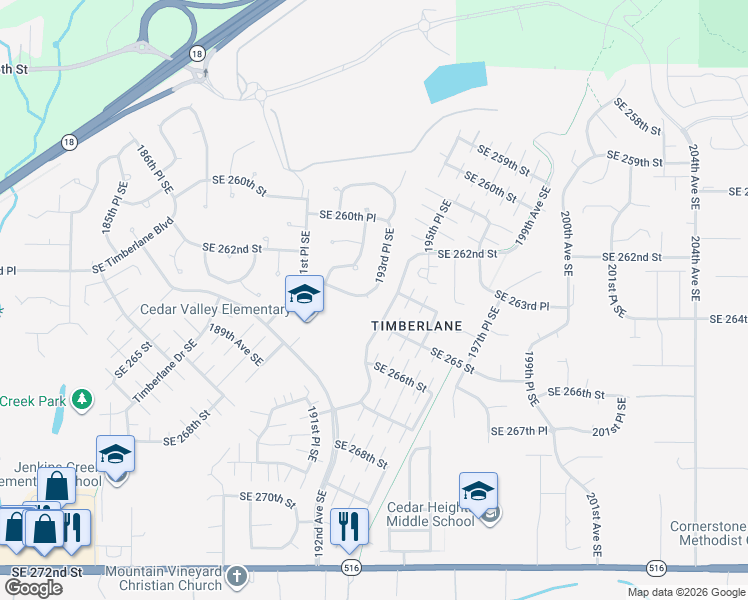 map of restaurants, bars, coffee shops, grocery stores, and more near 26226 193rd Place Southeast in Covington