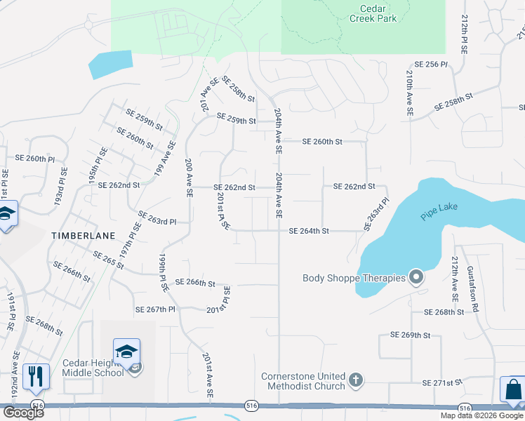 map of restaurants, bars, coffee shops, grocery stores, and more near 26333 203rd Avenue Southeast in Covington